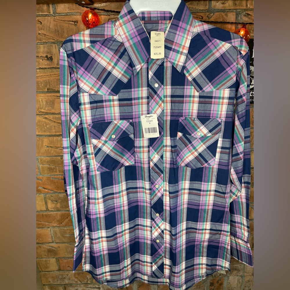 Vintage Wrangler Western Pearl Snap Long Sleeve Shirt Mens Medium NWT